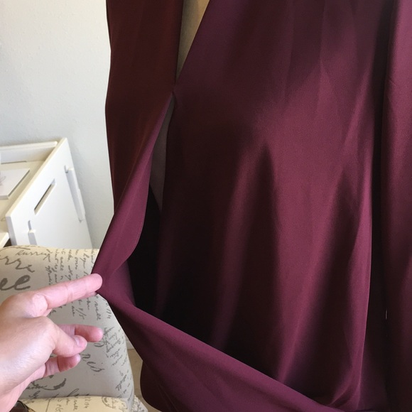 Burgundy V Neck long sleeve sheer blouse - Picture 4 of 8